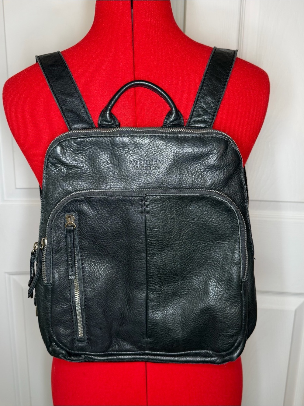 American Leather Co. Black Leather Mini Backpack Cleveland Adjustable Straps